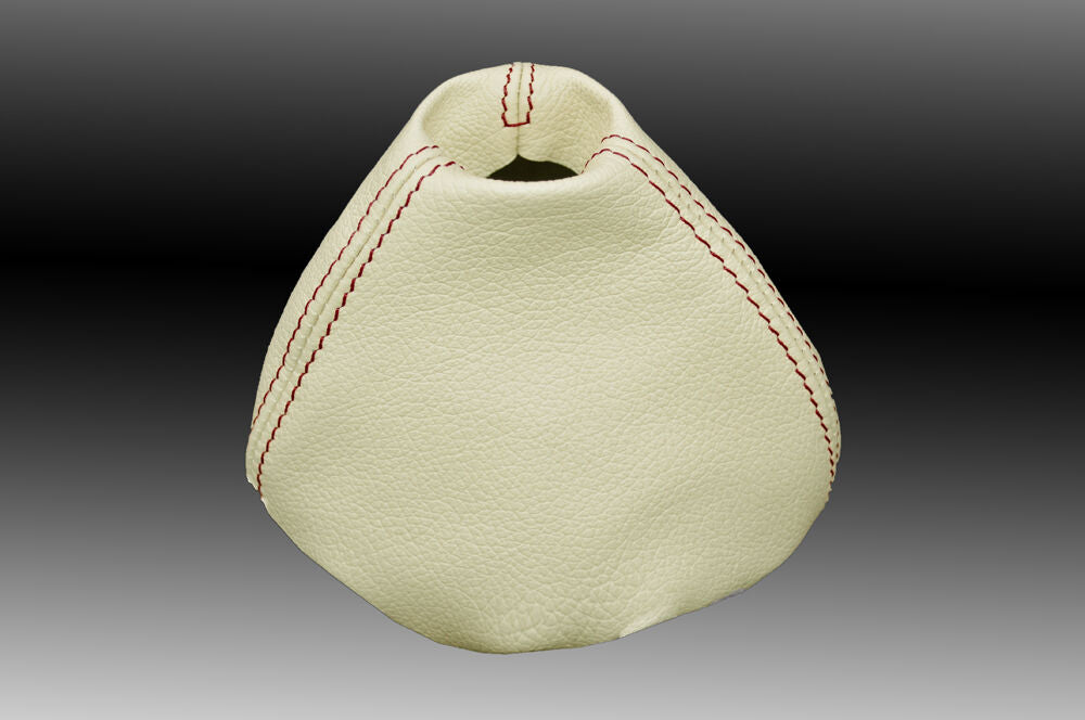 DARK RED STITCH FITS FIAT 500 GEAR COVER GAITER IVORY LEATHER  2007 TO 2013