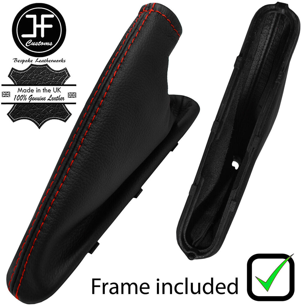 RED STITCH LEATHER HANDBRAKE GAITER+PLASTIC FRAME FOR FORD KA MK2 2009-2016