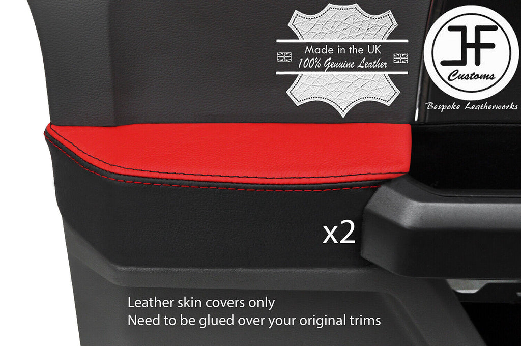 BLACK & RED LEATHER 2X REAR DOOR CARD TRIM COVER FOR FORD F-150 F150 15-19