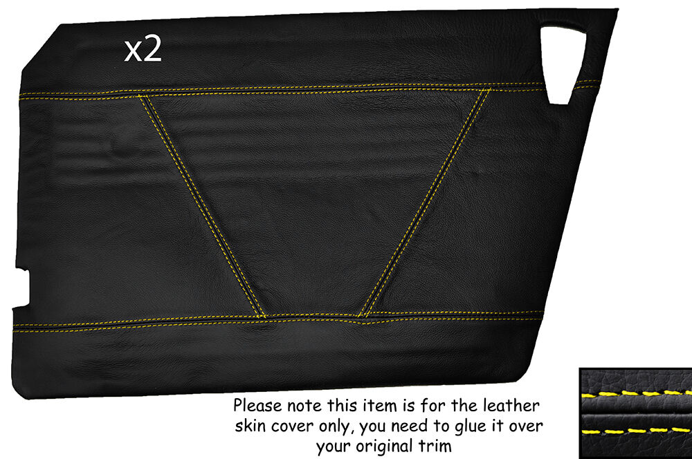 YELLOW STITCH 2X FULL DOOR CARD LEATHER SKIN COVERS FITS MG MG MIDGET CUSTOM NEW