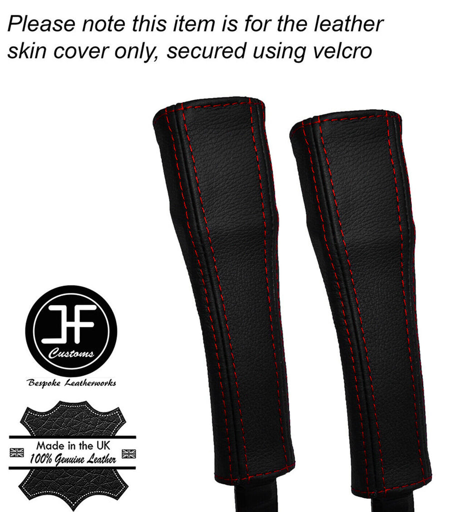 RED STITCH 2X SEAT BELT STALK REAL LEATHER COVERS FITS TESLA MODEL S 85 12-16