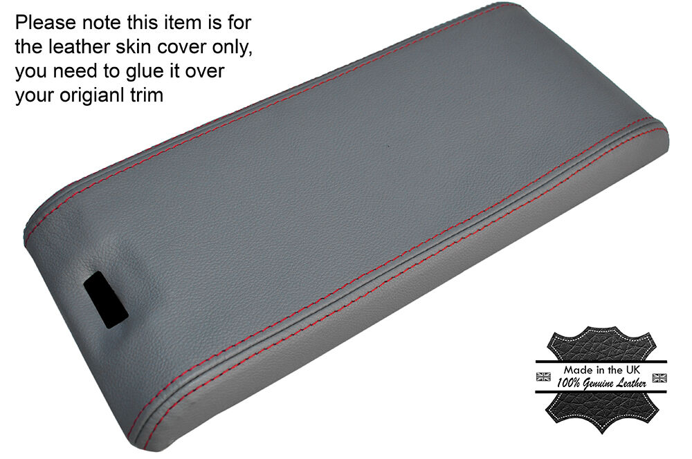 RED STITCH ARMREST LID GREY LEATHER COVER FITS MERCEDES SL CLASS R129 89-02