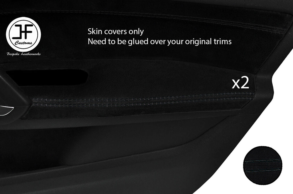 BLACK STITCH 2X FRONT DOOR ARMREST SUEDE COVERS FOR PEUGEOT 308 14-18 5 DOOR