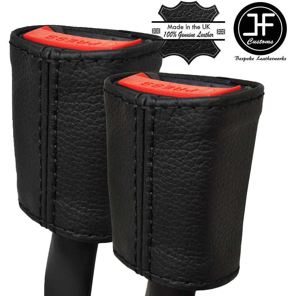 BLACK STITCH 2X SEAT BELT REAL LEATHER COVERS FITS JAGUAR F TYPE 2012-2020
