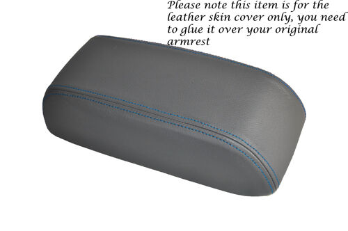 BLUE STITCHING MID GREY LEATHER ARMREST COVER FITS TOYOTA HILUX 2002-2005