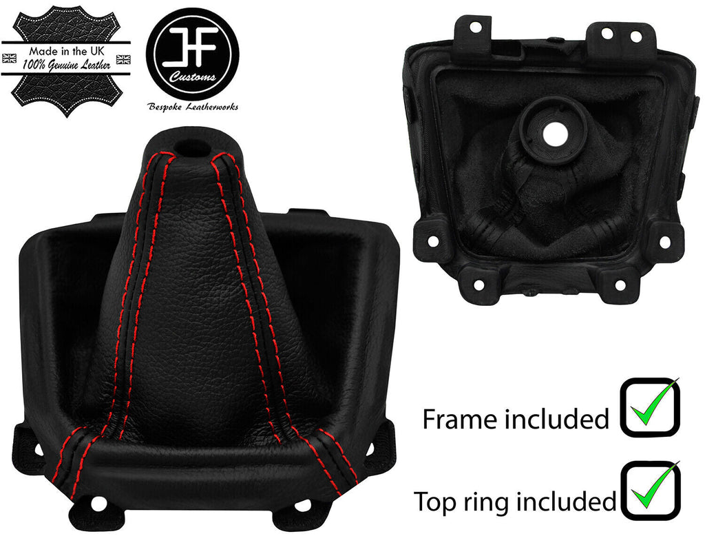 RED  STITCH LEATHER GEAR GAITER+PLASTIC FRAME+TOP RING FOR MAZDA 5 2005-2010