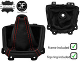 RED  STITCH LEATHER GEAR GAITER+PLASTIC FRAME+TOP RING FOR MAZDA 5 2005-2010