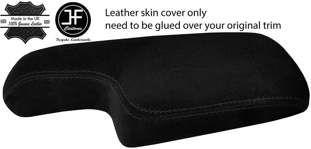BLACK STITCHING REAL SUEDE ARMREST LID COVER FITS HONDA JAZZ 2015-2018