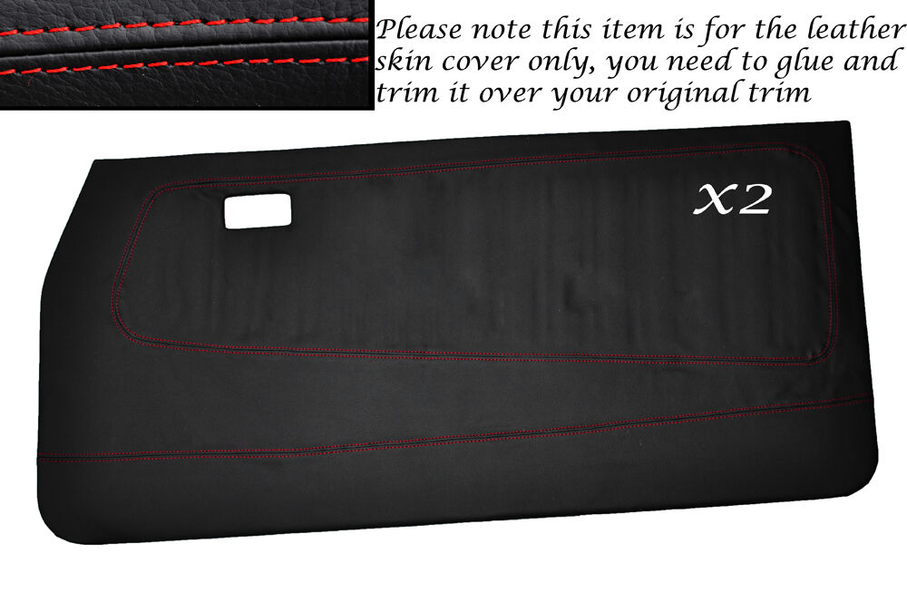 RED STITCH 2X FRONT FULL DOOR CARD SKIN COVERS FITS FORD ESCORT MK2 COUPE 2DR