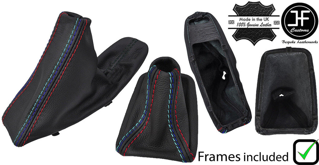 BLACK & TRI STITCH AUTO LEATHER GAITER SET+PLASTIC FRAME FOR BMW E90 E91 E92 E93