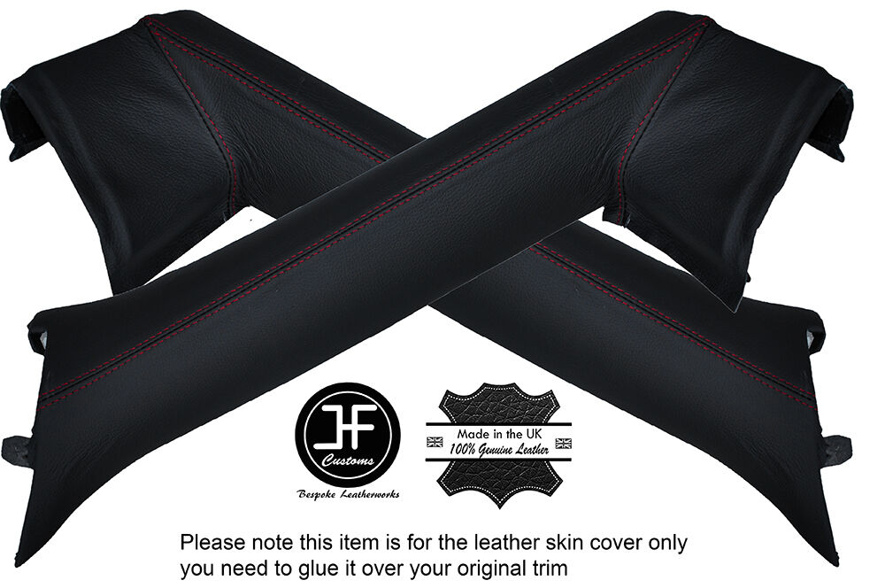 RED STITCH 2X A POST PILLAR LEATHER COVERS FITS BMW Z4 E85 ROADSTER 2003-2009