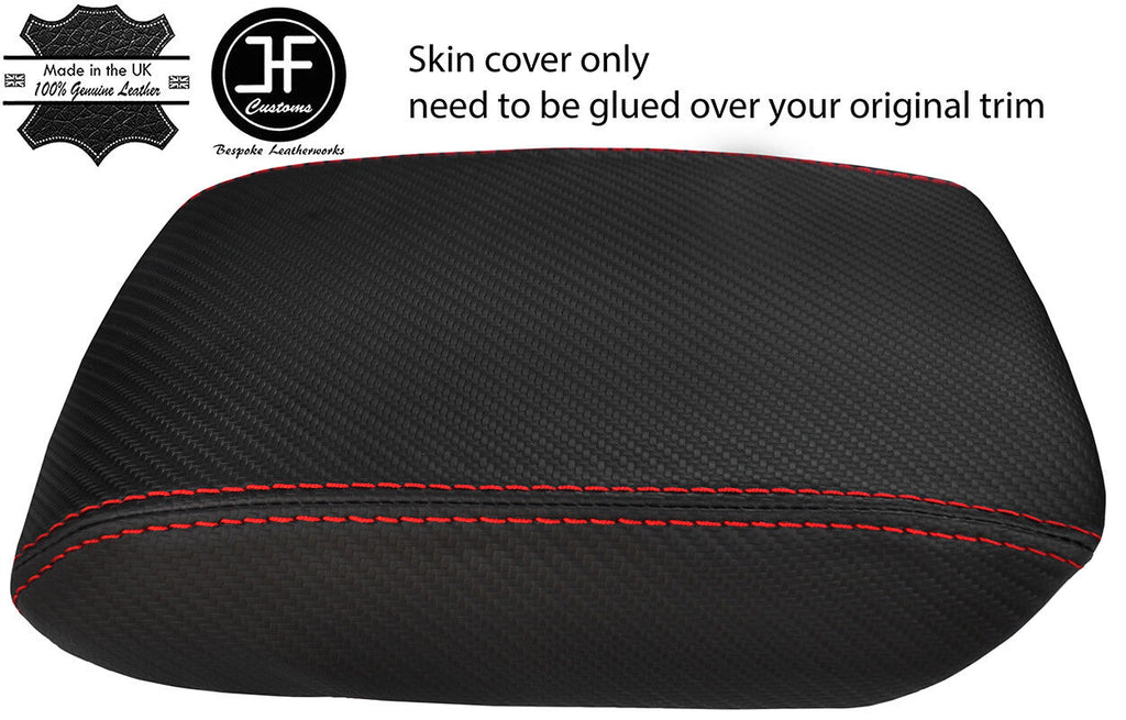 RED  STITCHING CARBON FIBER VINYL ARMREST LID FOR AUDI A4 B8 08-15 CUSTOM NEW