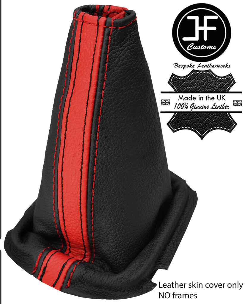 BLACK & RED STRIPE REAL LEATHER MANUAL GEAR GAITER FITS TOYOTA YARIS 15-18