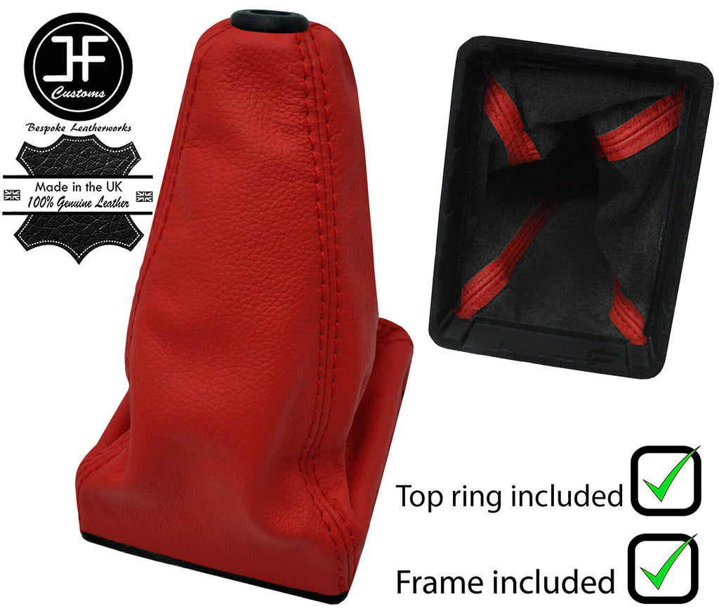 RED REAL LEATHER GEAR GAITER + PLASTIC FRAME + TOP RING FOR FORD ORION 90-96