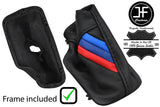 BLACK STITCH TRI STRIPE LEATHER AUTO GEAR GAITER+PLASTIC FRAME FOR BMW E46 99-05