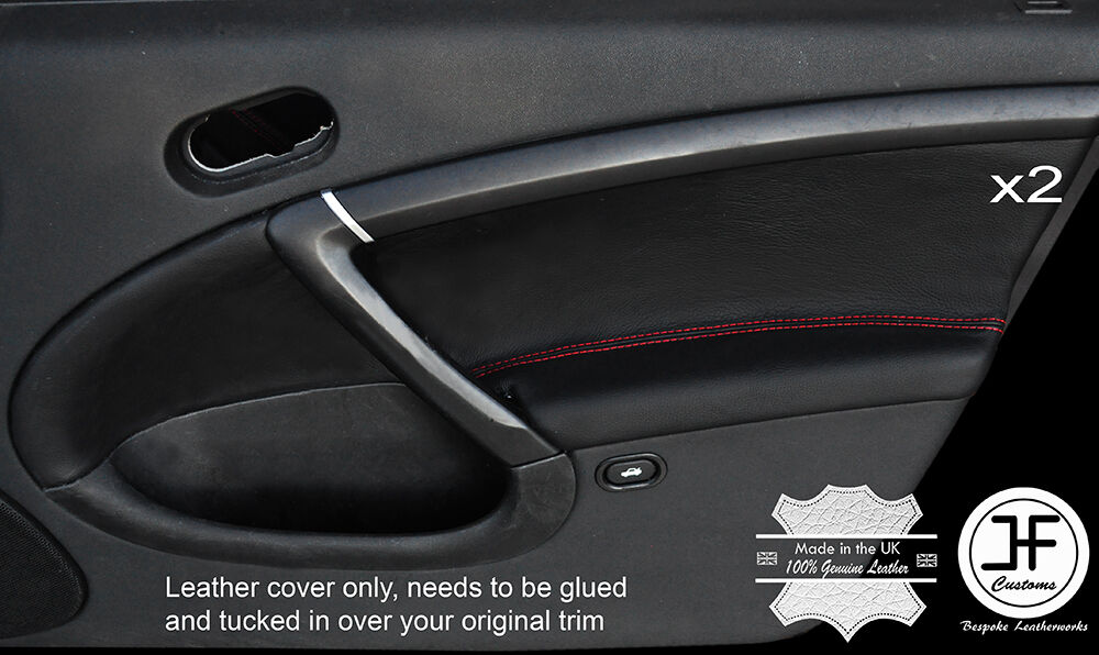 RED STITCH 2X FRONT DOOR CARD TRIM LEATHER COVERS FITS SAAB 95 9-5 2006-2009