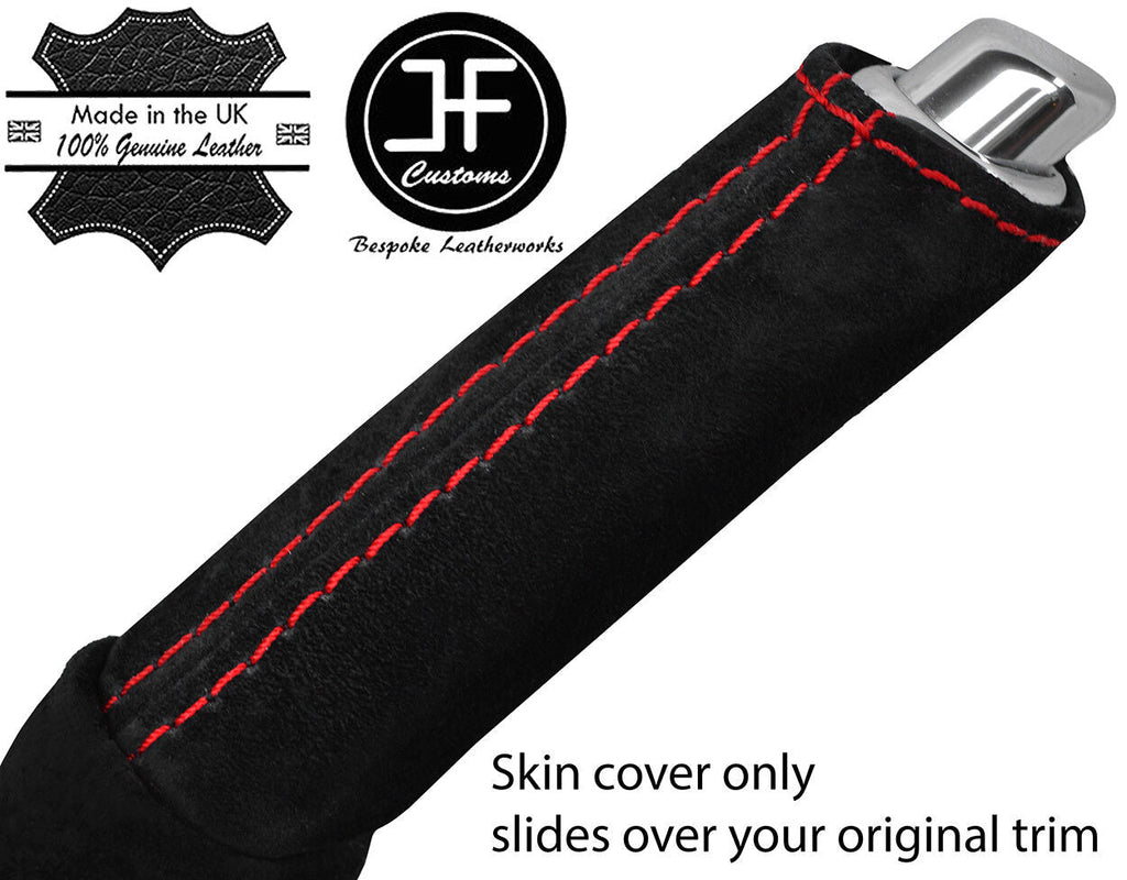 RED STITCH HANDBRAKE HANDLE REAL SUEDE COVER FITS FORD FIESTA 2017-2019
