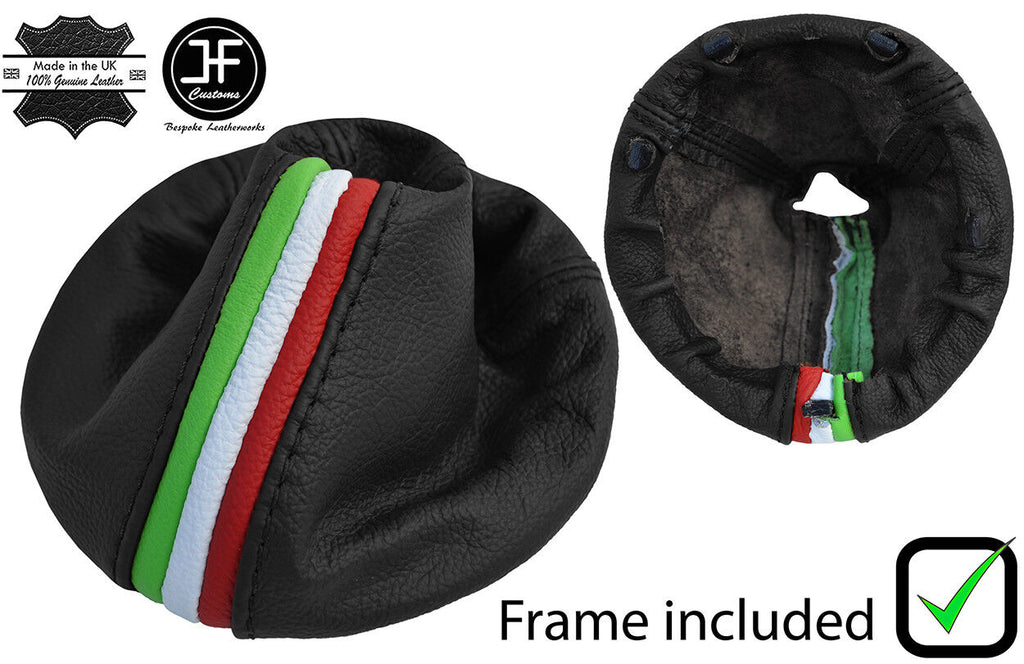 BLACK REAL LEATHER ITALIAN FLAG STRIPES GEAR+PLASTIC FRAME FOR FIAT 500 07-16