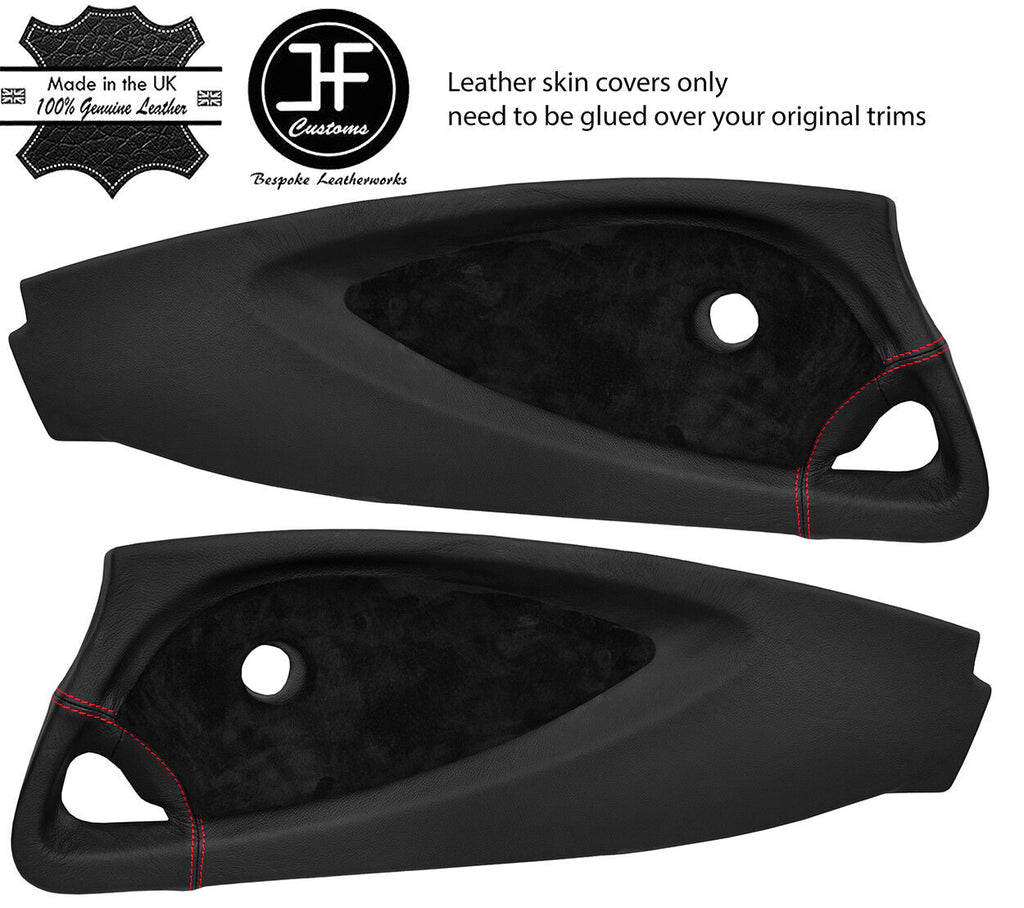 RED STITCH 2X DOOR CARD LEATHER & SUEDE TRIM COVER FOR LOTUS ELISE EXIGE S2