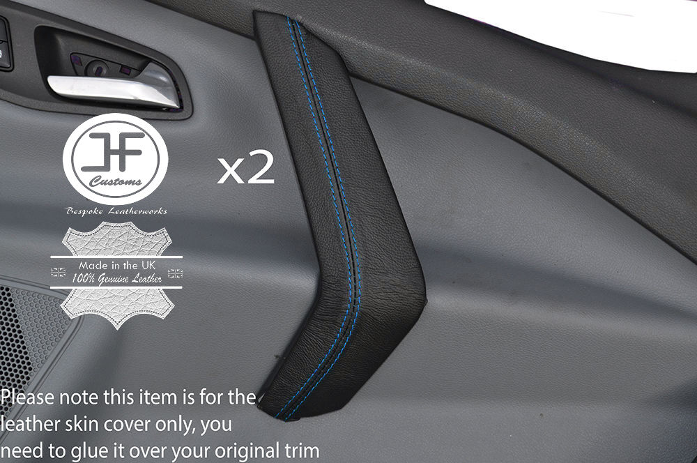 BLUE STITCH 2X FRONT DOOR HANDLE SKIN COVERS FITS FORD TRANSIT CUSTOM 2014+