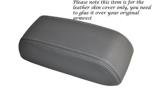 WHITE STITCHING MID GREY LEATHER ARMREST COVER FITS TOYOTA HILUX 2002-2005