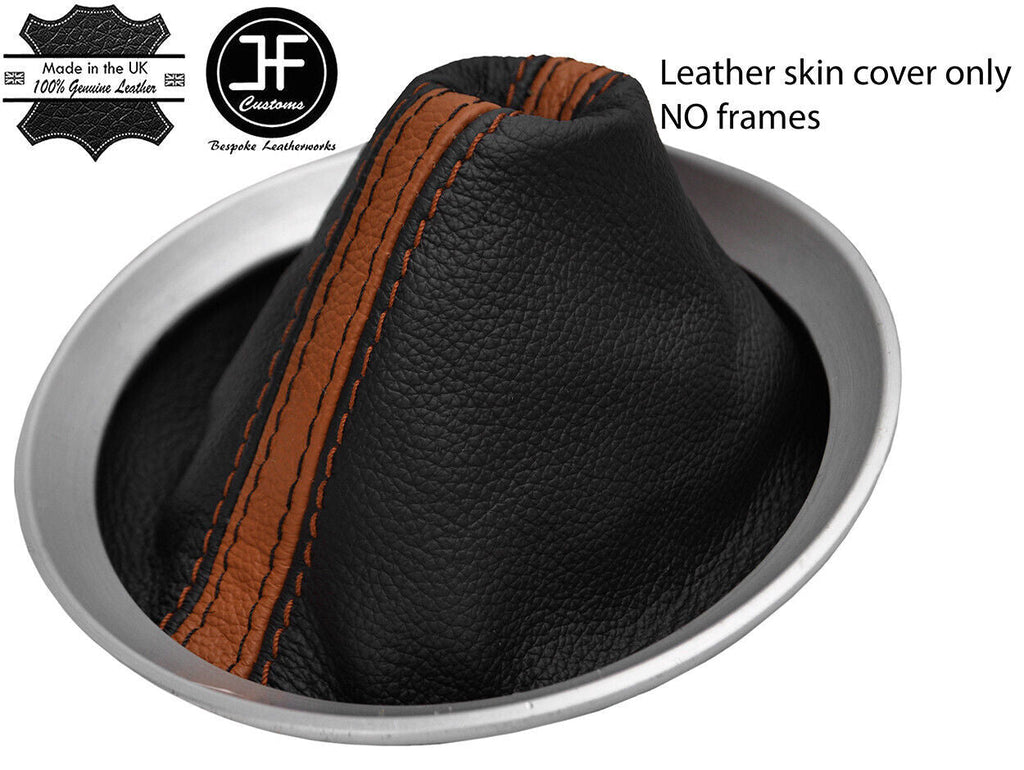 BLACK & ORANGE TAN STRIPE LEATHER GEAR GAITER FITS NISSAN 350Z Z33 02-09