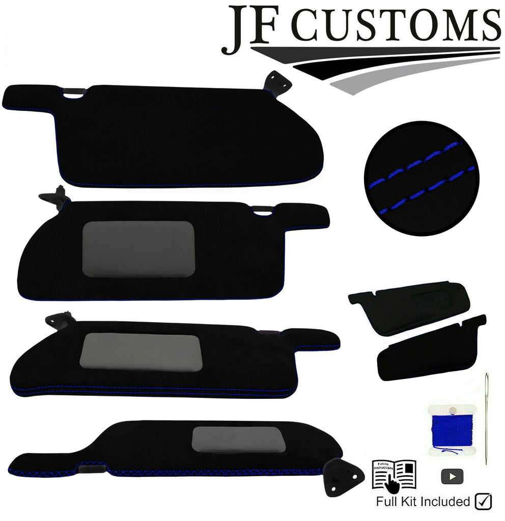 BLUE CROSS STITCH SUEDE 2X SUN VISOR COVERS FOR NISSAN SKYLINE R33 93-98