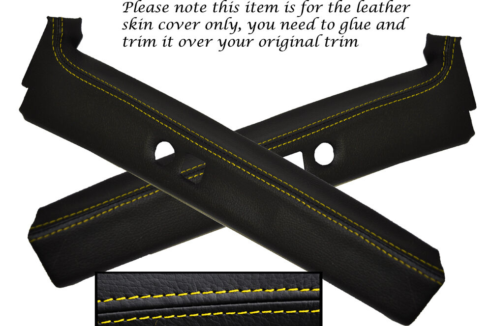YELLOW STITCH 2X B PILLAR LEATHER SKIN COVERS FITS BMW 3 SERIES E36 COUPE 91-98