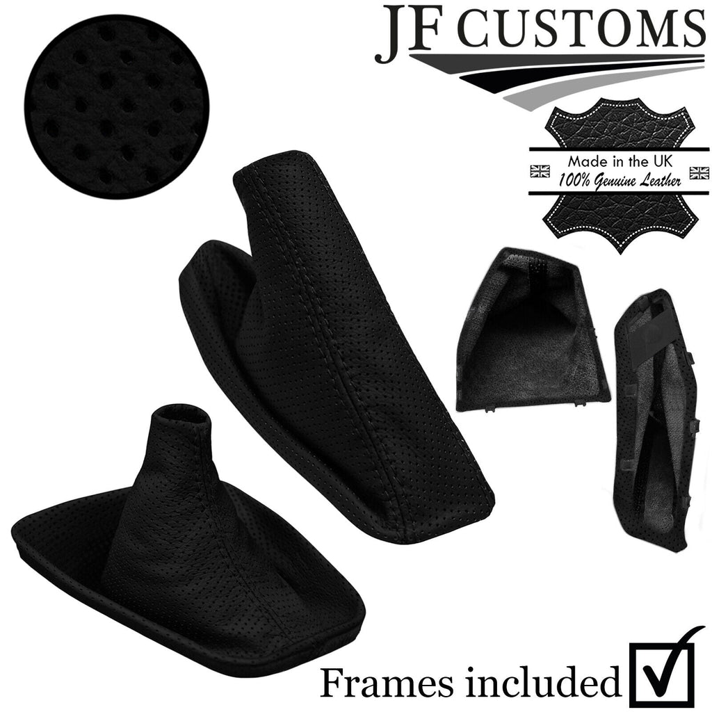 BLACK PERFORATED LEATHER GEAR HANDBRAKE GAITERS + FRAMES FOR BMW  F20 F21 11-17