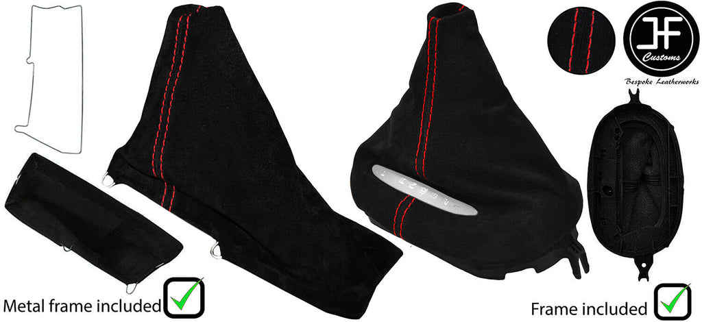 RED STITCH SUEDE AUTO GAITER SET+PLASTIC & METAL FRAME FOR CORVETTE C5 97-04