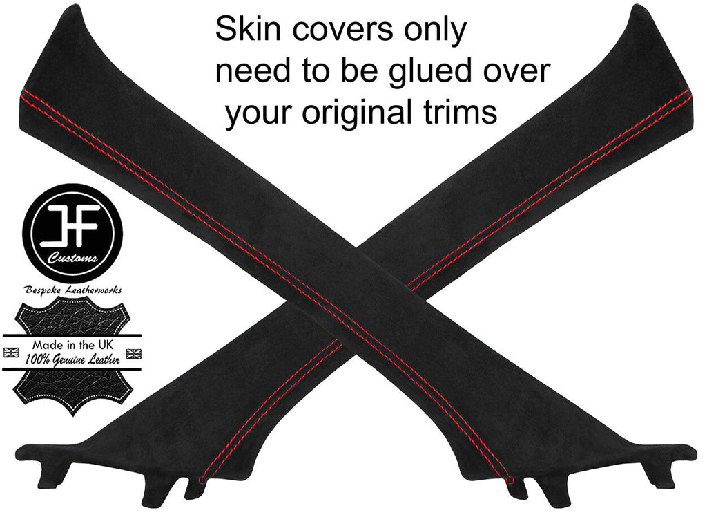RED STITCHING 2X A PILLAR REAL SUEDE COVERS FITS NISSAN QASHQAI J11 2013-2018