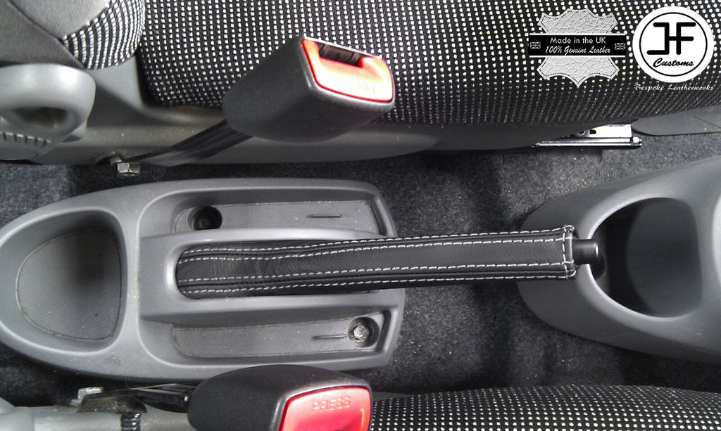 WHITE STITCHING FOR TOYOTA AYGO CITROEN C1 PEUGEOT 107 HANDBRAKE GAITER LEATHER