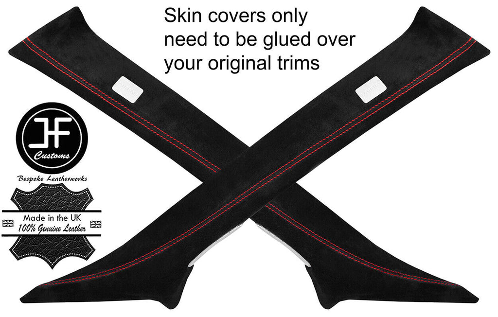 RED STITCH 2X A PILLAR REAL SUEDE COVERS FITS RANGE ROVER EVOQUE 2011-2018