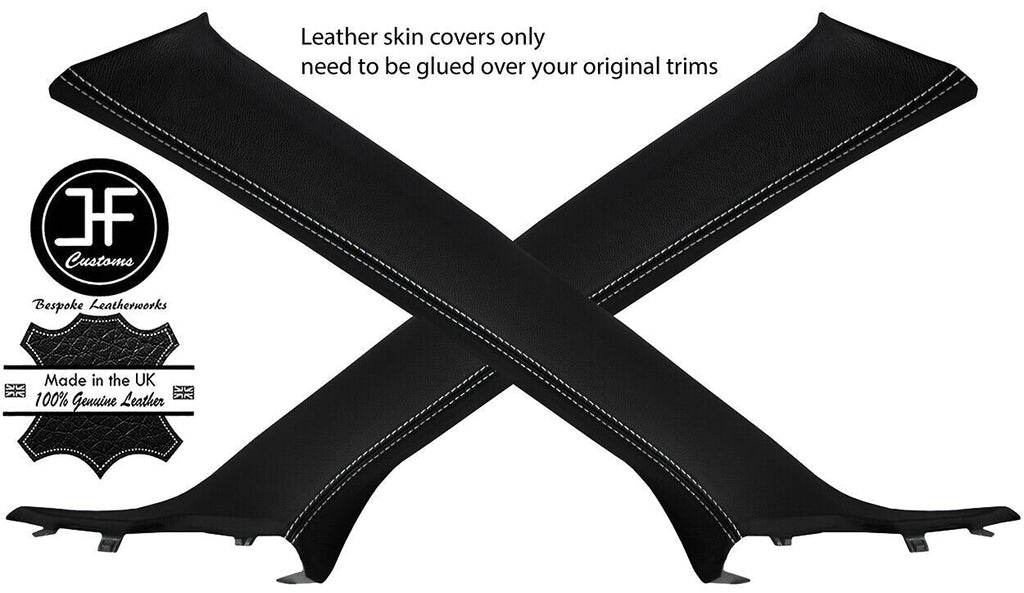 WHITE STITCH 2X A PILLAR LEATHER COVERS FOR MITSUBISHI LANCER EVO 10 X 08-16