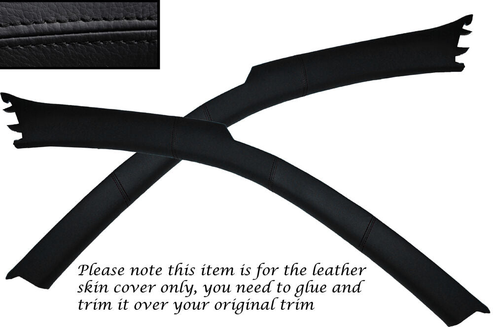 BLACK STITCH 2X A POST PILLARS SKIN COVERS FITS MERCEDES CLK C208 COUPE 97-02