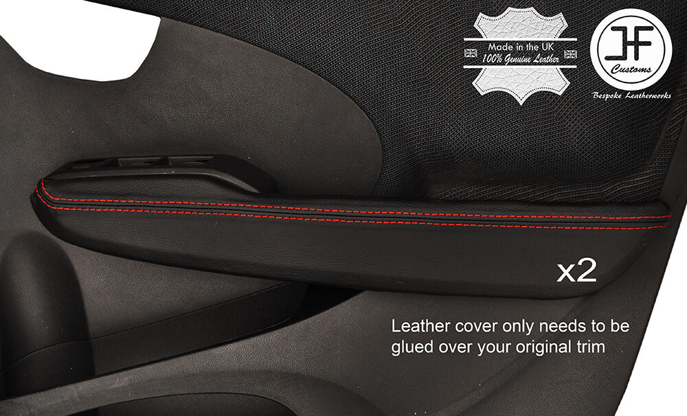 RED  STITCH 2X FRONT DOOR ARMREST TRIM LEATHER COVER FITS HONDA JAZZ 09-14 5DR