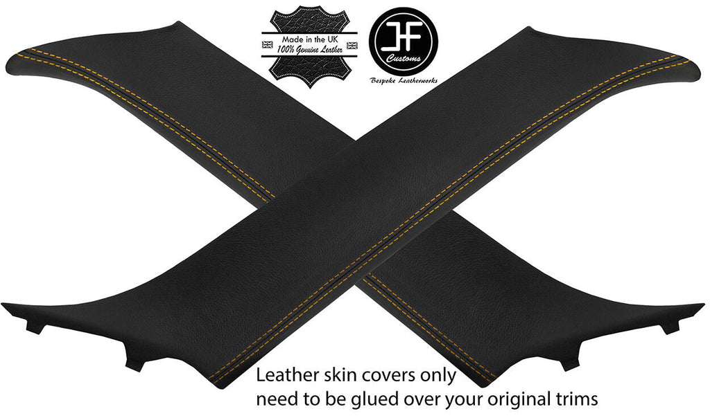 YELLOW STITCH 2X A PILLAR LEATHER COVERS FITS BMW MINI COOPER R50 R53 01-06