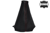 RED STITCHING MANUAL LEATHER SKIN GEAR GAITER FITS PEUGEOT PARTNER 2008-2014