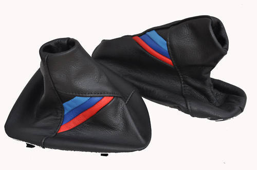 FITS BMW E46 TRI STRIPES GEAR HANDBRAKE GAITER BLACK LEATHER CUSTOM NEW