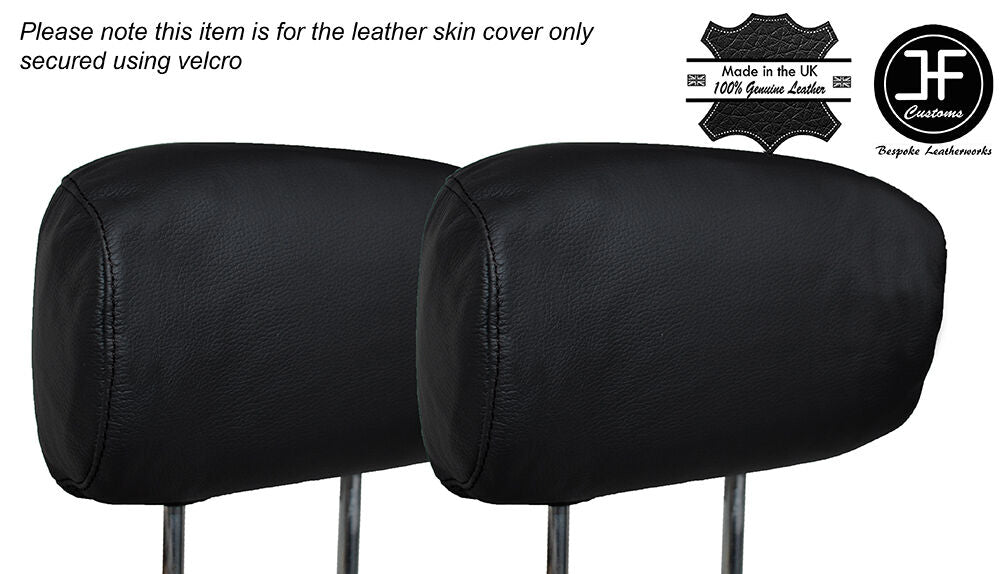 BLACK STITCH 2X FRONT HEADREST LEATHER SKIN COVER FITS RENAULT 5 GT TURBO