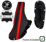 BLACK&RED STRIPE LEATHER HANDBRAKE GAITER+PLASTIC FRAME FOR DODGE VIPER 03-06