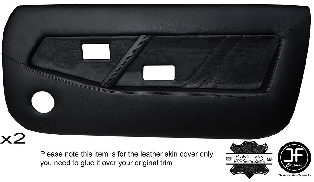 BLACK STITCHING 2X FRONT FULL DOOR CARD LEATHER COVERS FITS LOTUS EXCEL