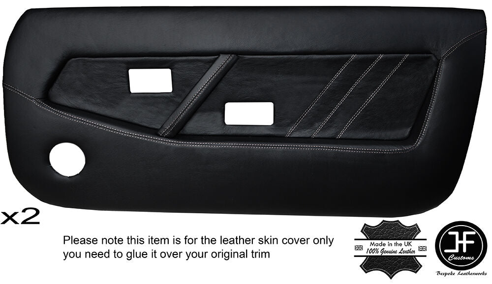 GREY STITCHING 2X FRONT FULL DOOR CARD LEATHER COVERS FITS LOTUS EXCEL