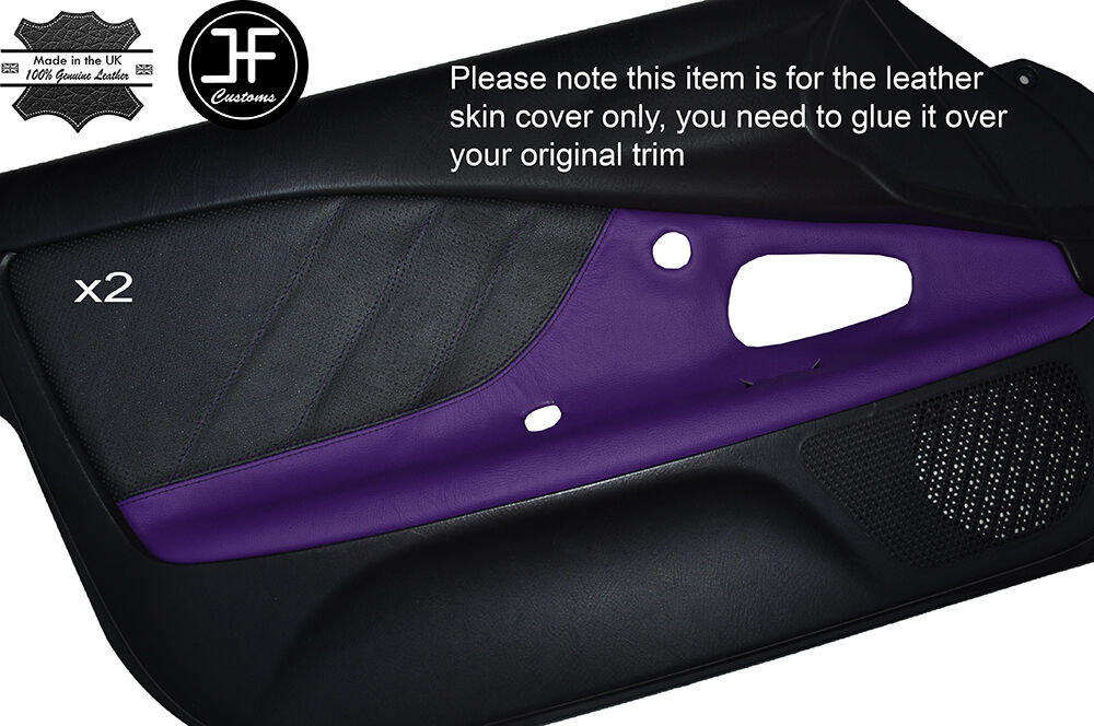 BLACK PERFORATED & PURPLE LEATHER 2X DOOR CARD TRIM COVER FITS HONDA S2000 99-03