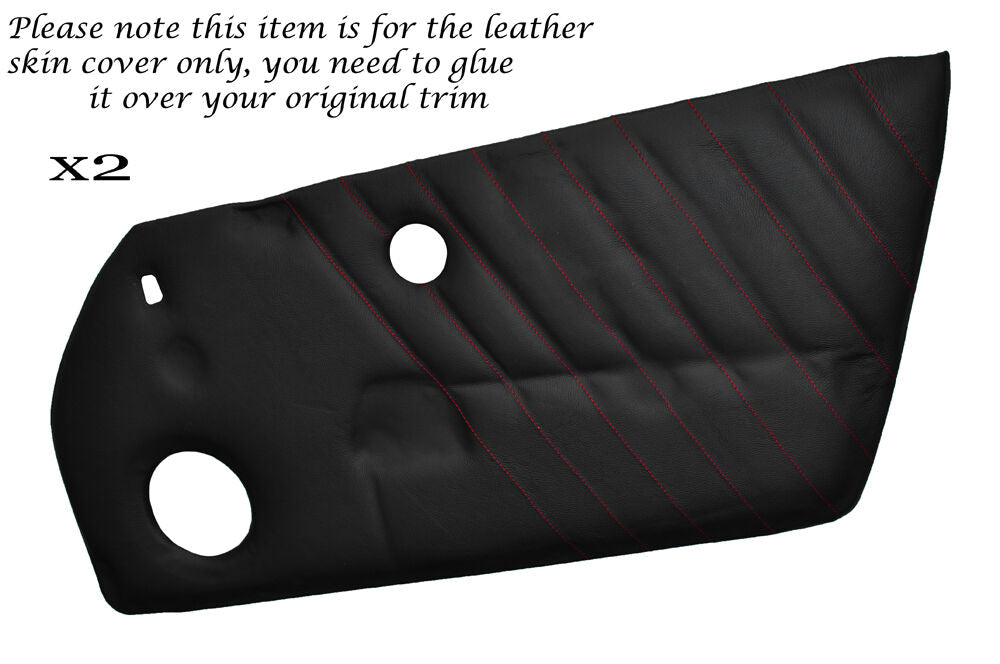 RED STITCH 2X FRONT FULL DOOR CARD LEATHER SKIN COVERS FITS PORSCHE 911 930