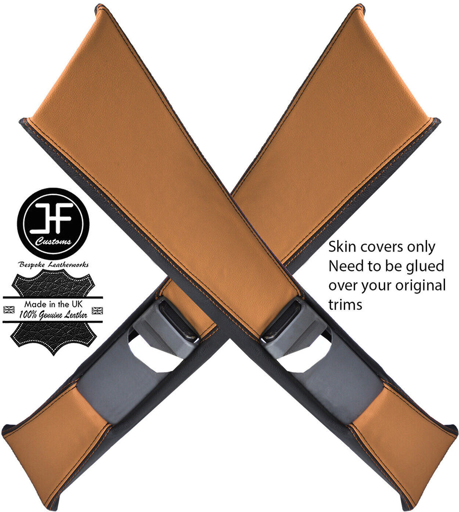 BLACK & BEIGE 2X B PILLAR LEATHER SKIN COVERS FITS MERCEDES W201 190 190E