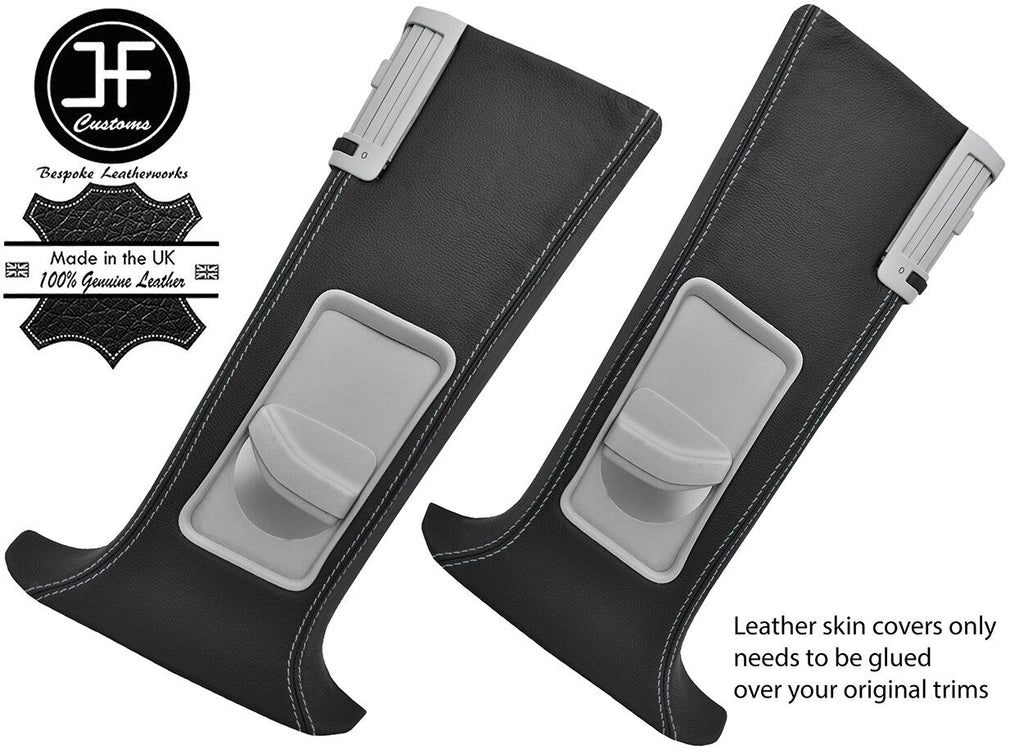 GREY STITCH 2X UPPER B PILLAR LEATHER COVERS FITS VW T5 TRANSPORTER SHUTTLE