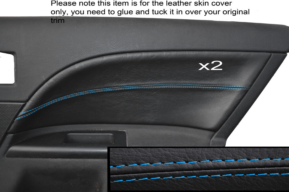 BLUE STITCH 2X REAR DOOR CARD TRIM SKIN COVERS FITS FORD MONDEO MK3 2001-2007