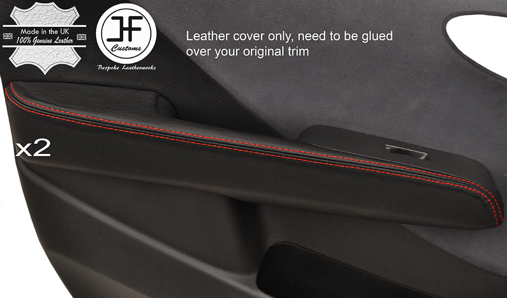RED STITCH 2X FRONT DOOR ARMREST TRIM LEATHER COVER FITS HONDA JAZZ 02-08 5DR
