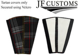 YELLOW STITCH RED TARTAN 2X SEAT BELT TALL COVERS FOR VW T6 TRANSPORTER